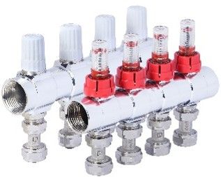 تصویر کلکتور ترموستاتیک رفت و برگشت فلومتردار کوپلی (7b) 1"x16mm